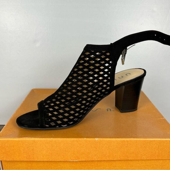Unisa Black Suede Open Toe Thick Heels- Size 8.5 - Picture 3 of 6